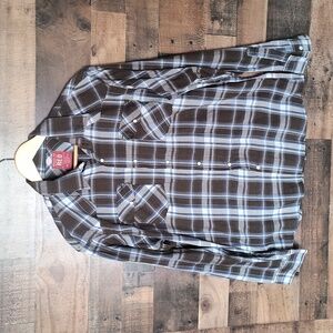 Wrangler Plaid Pearl Snap Ranch Wear Gray Blue Sz Large Men